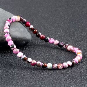 Natural Rose Red Fire Agate Gemstone Beaded Bracelet 4mm Gemstone Layer Boho New